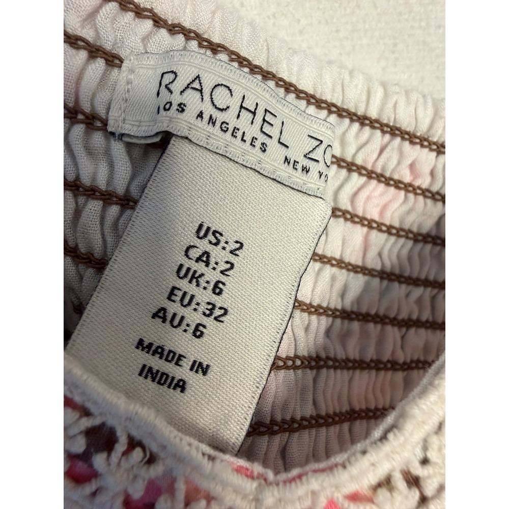Rachel Zoe Floral Maxi Dress Brown Pink Tiered Lace Trim Boho Sun Dress Womens 2 - Picture 3 of 5